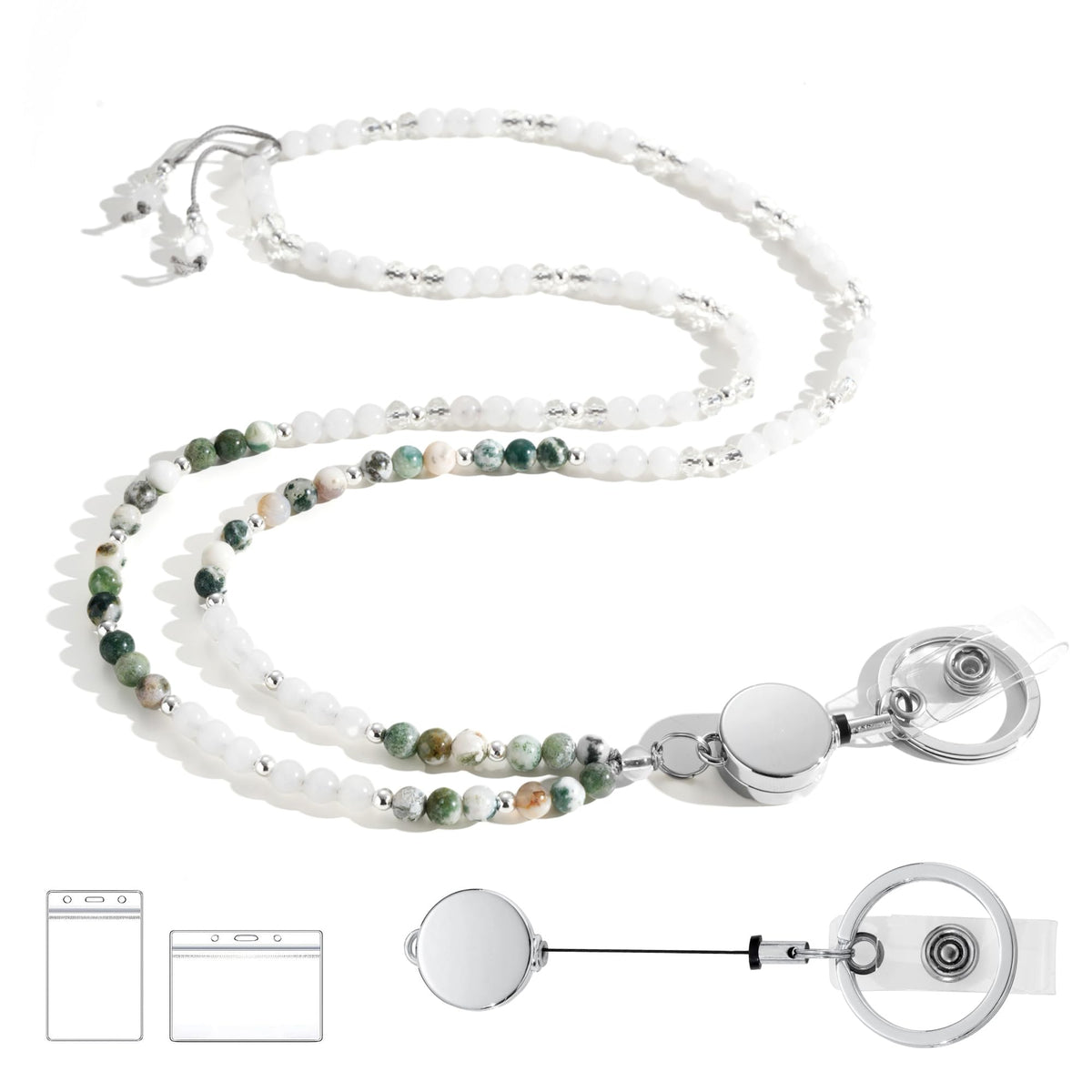 Natural Stone Beaded Lanyards for ID Badges and Keys, Morganite