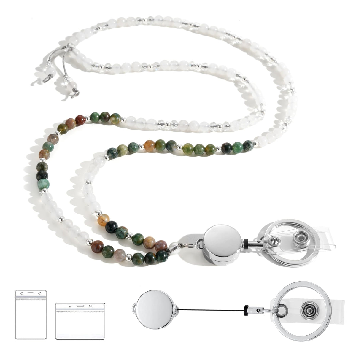 Natural Stone Beaded Lanyards for ID Badges and Keys, Morganite