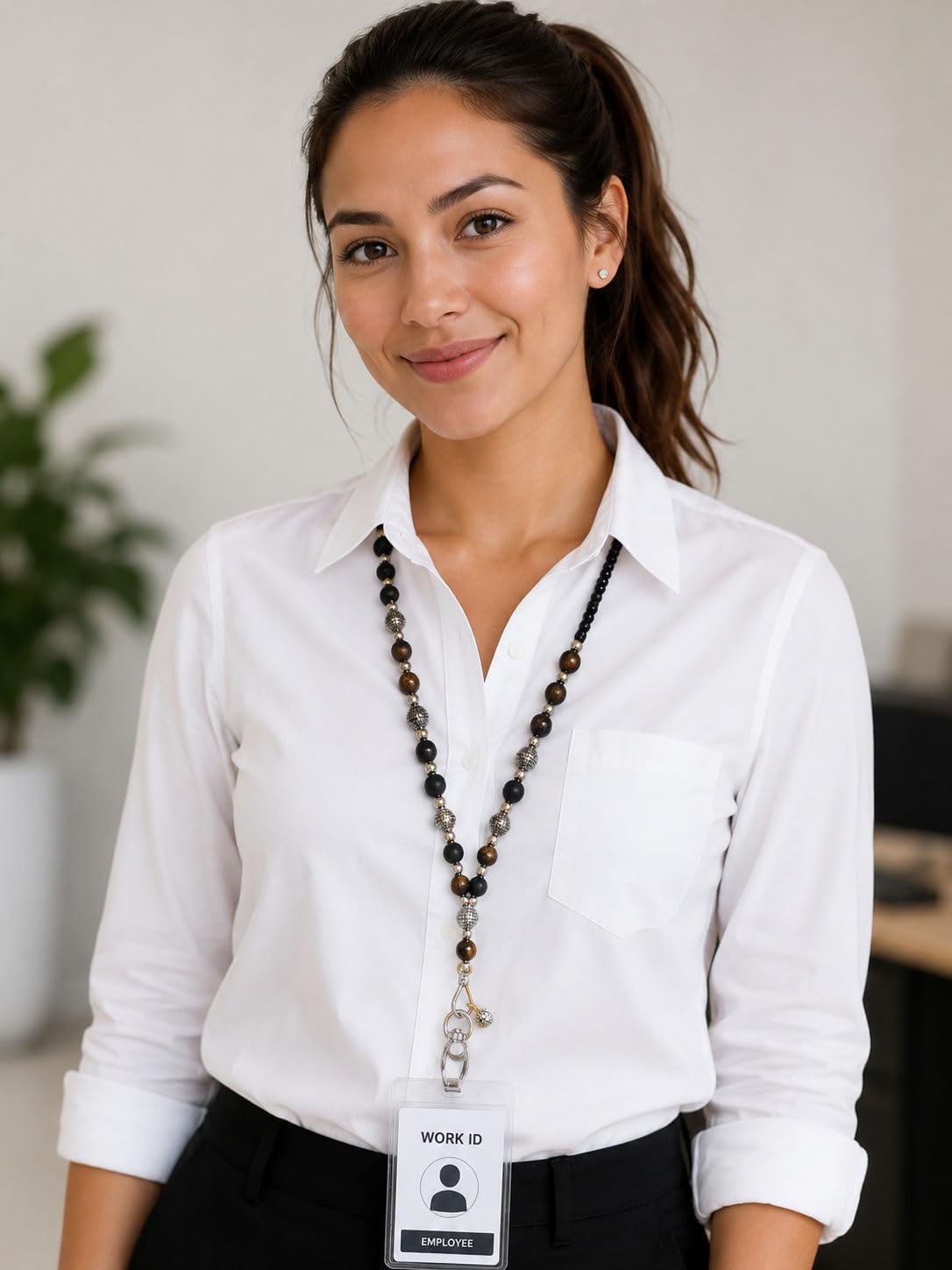 Hidden Hollow Beads Slim Style Women's Fashion Beaded Lanyard, 34" Jewelry Lanyard for ID Badge Holder and Keys