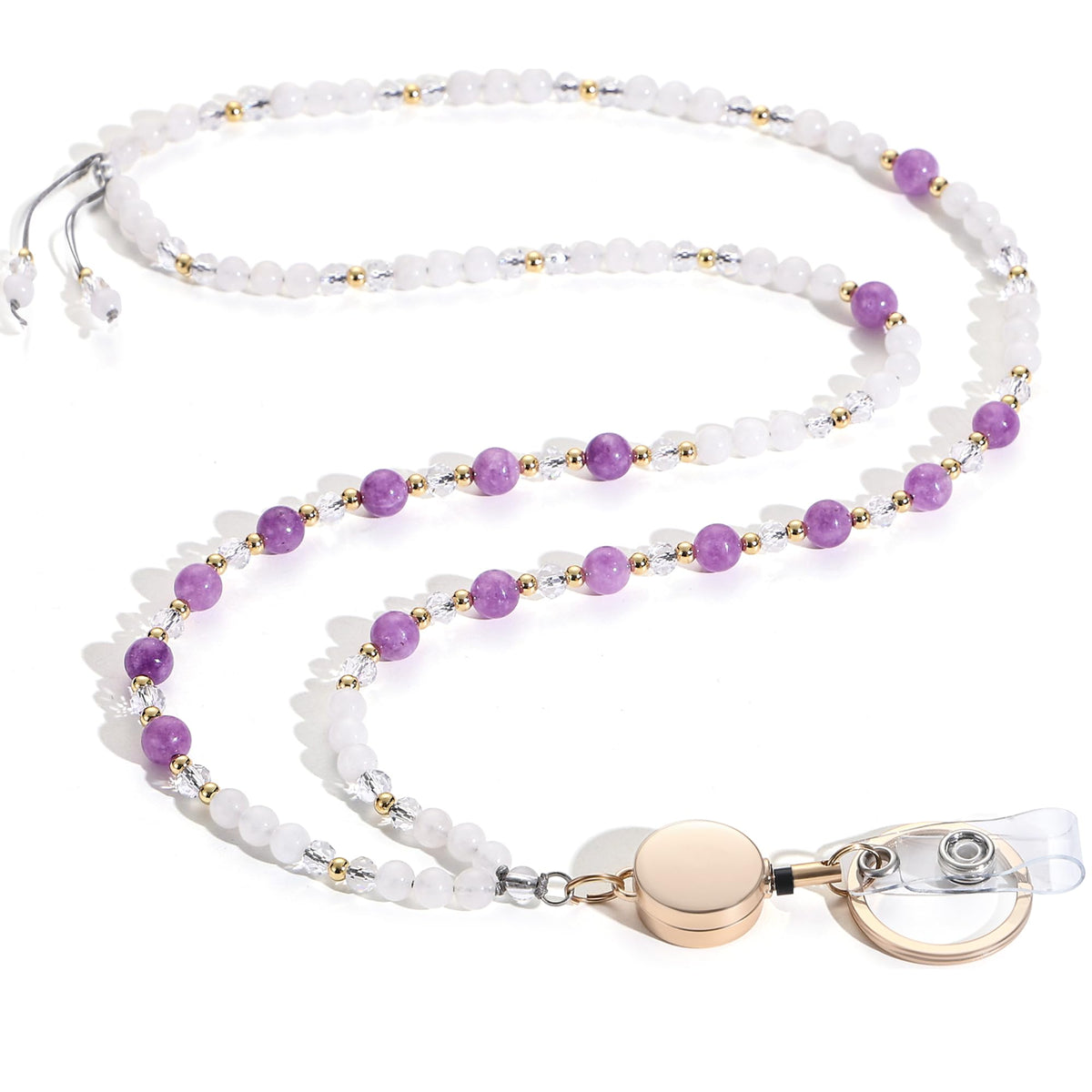 Natural Stone Beaded Lanyards for ID Badges and Keys, Morganite
