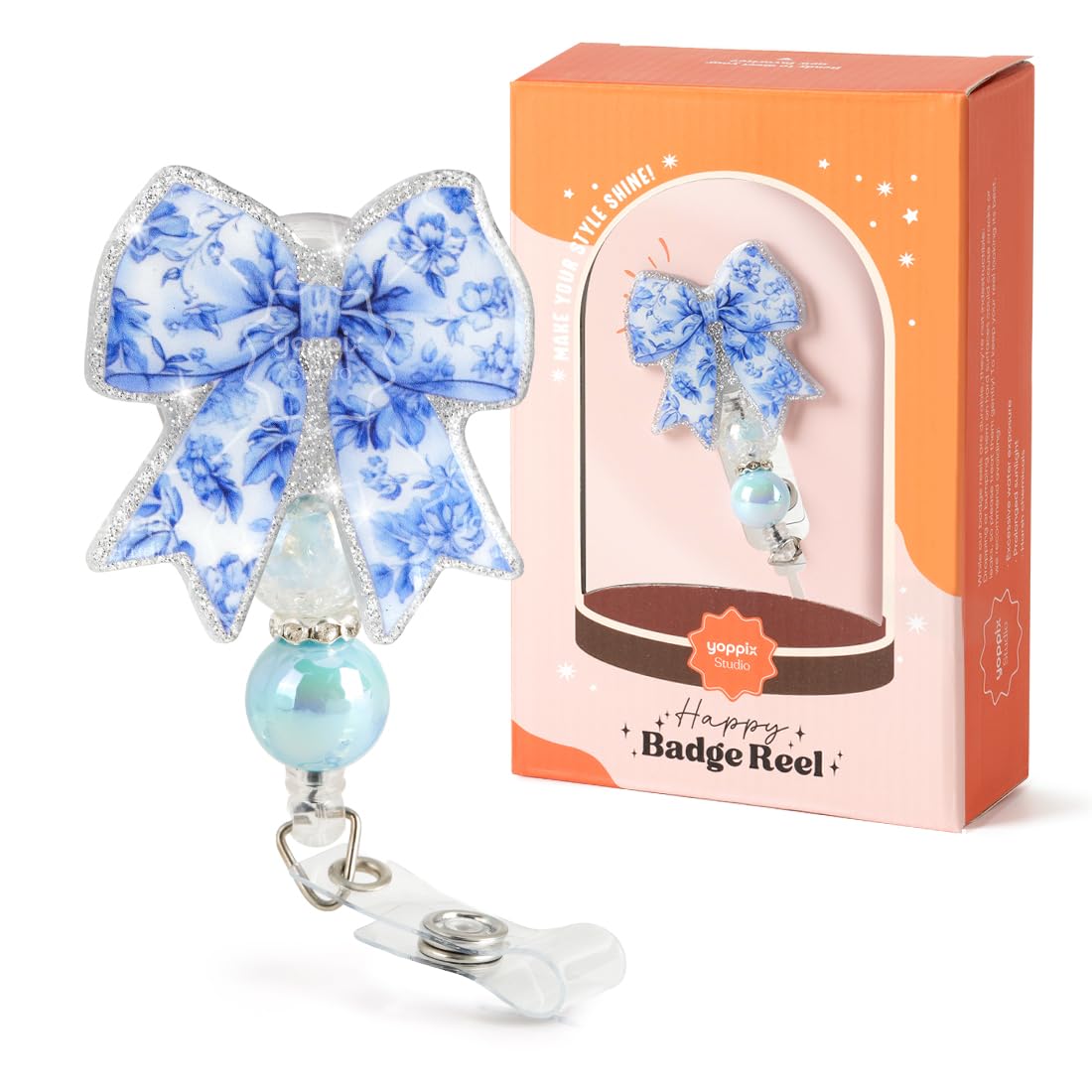 YOPPIX Halloween Badge Reel, The IV Ghost Sparkly Glitter Retractable Badge Reel for Nurses RN EN Doctor Paramedic Teachers Medical Office Womens