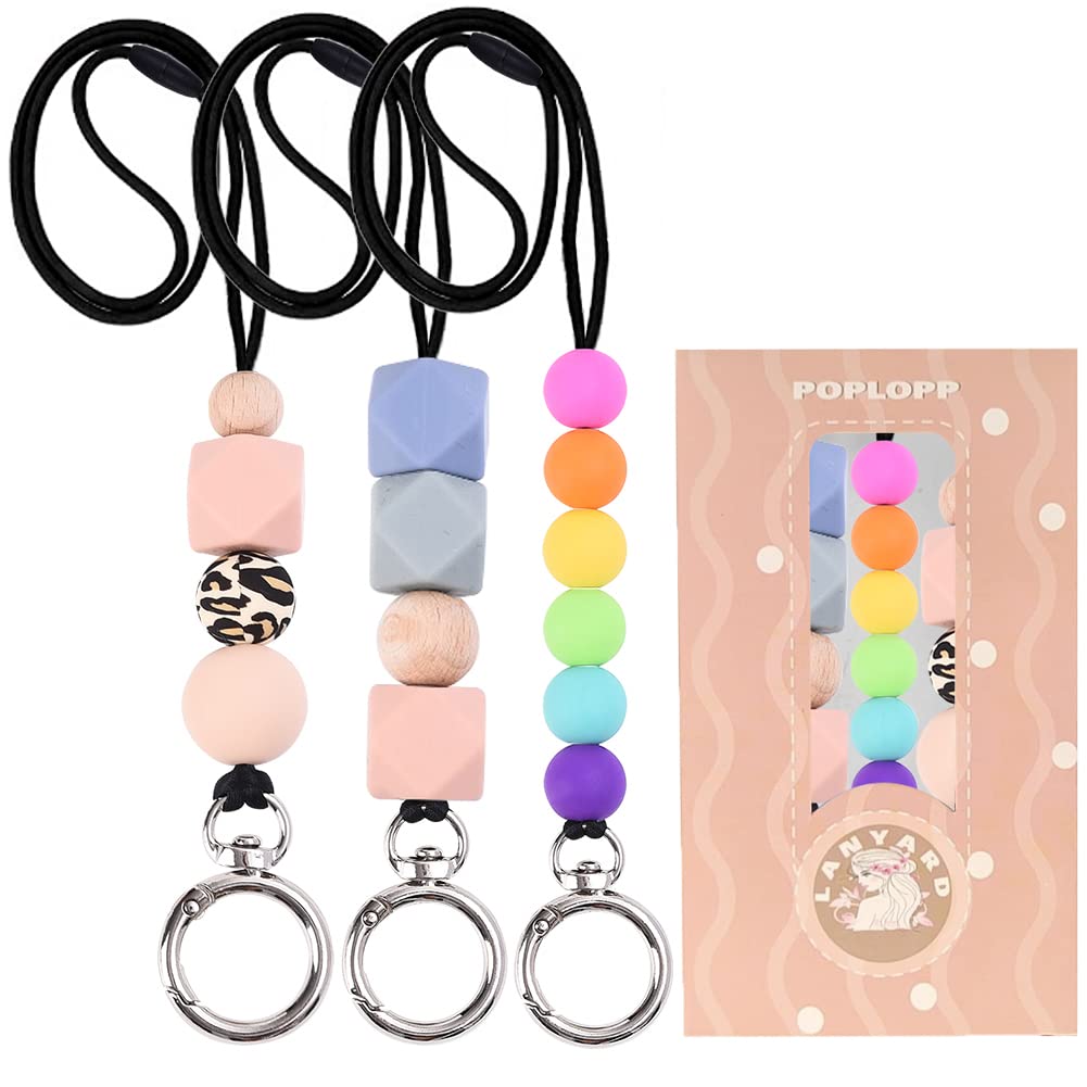 Teacher Lanyards for ID Badges and Keys, Cute Silicone Beaded Lanyard
