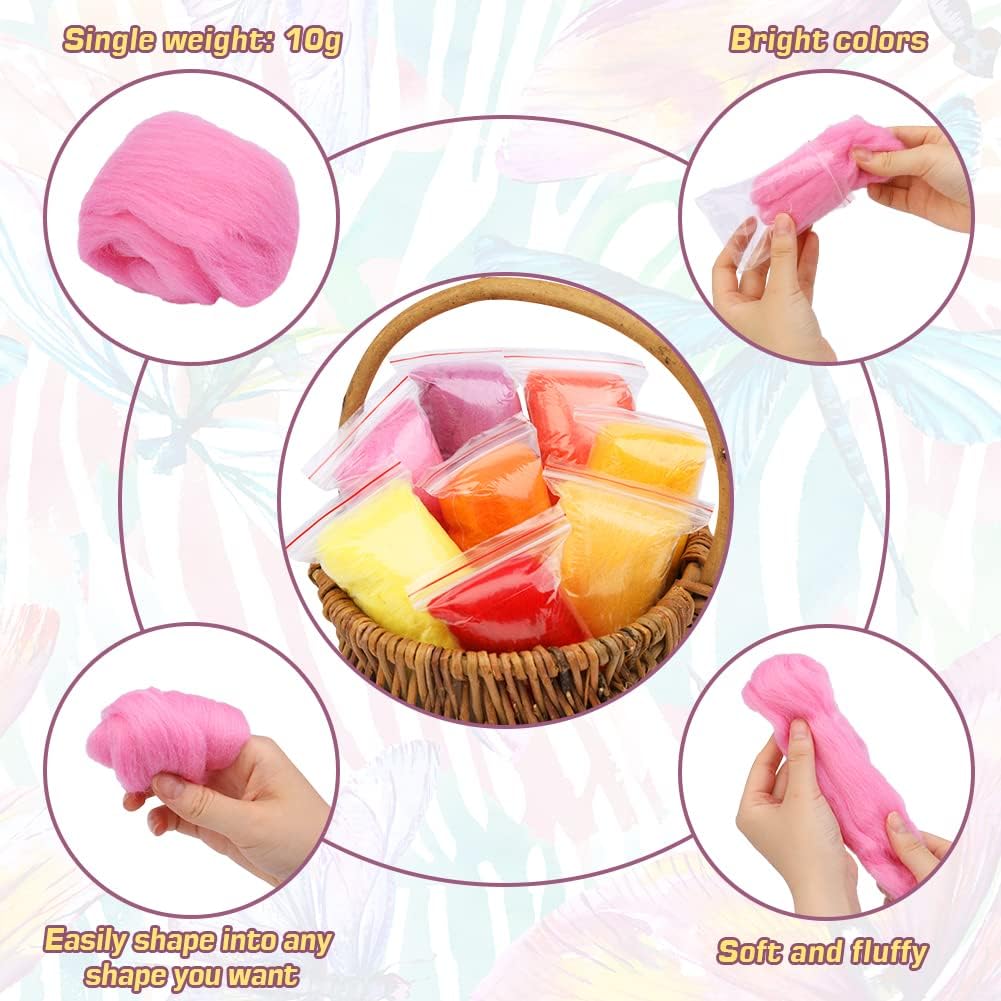 Wonvoc Needle Felting Wool 2.82oz /80g, 8 Colors Wool Roving (Summer)