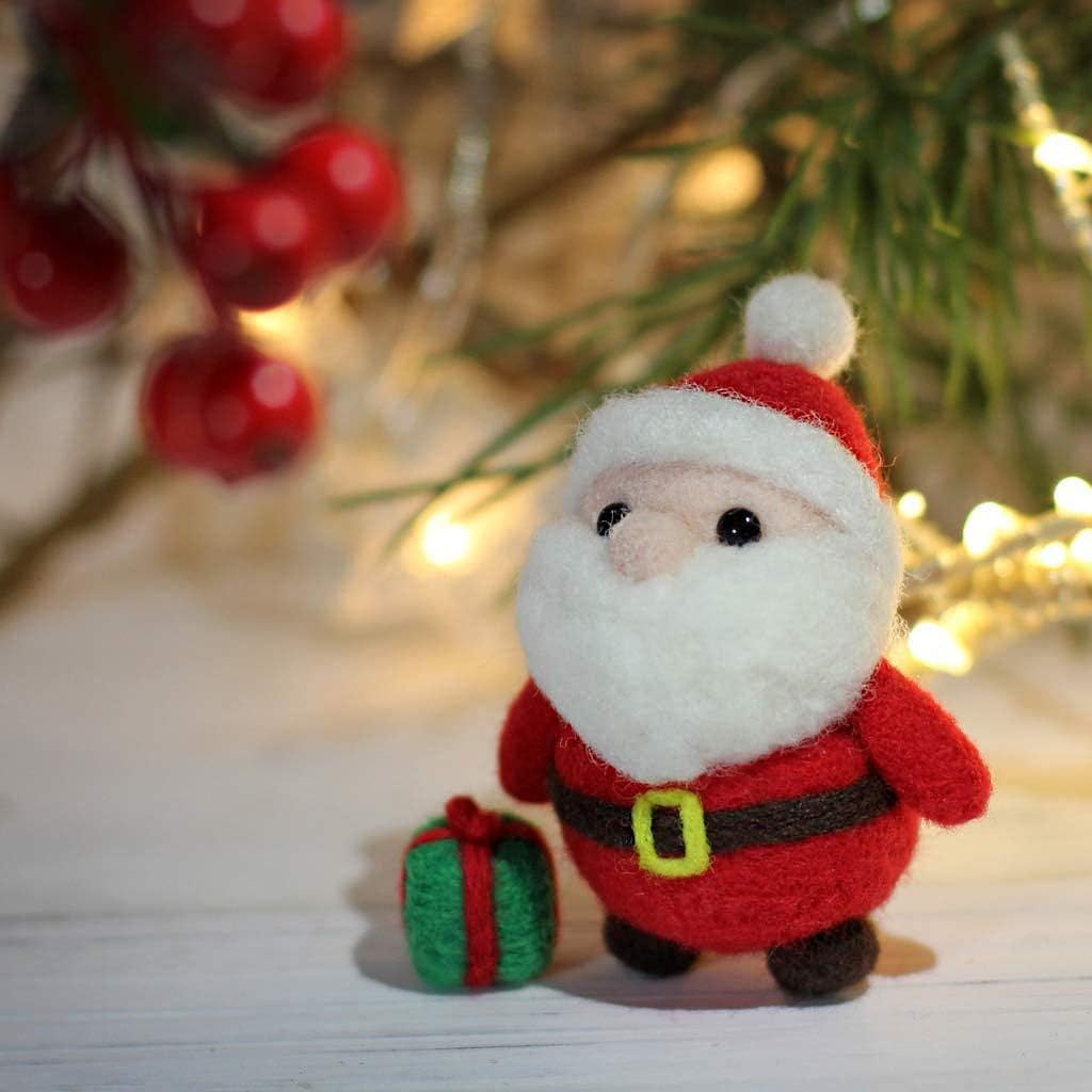 Szecl Santa Claus Wool Felting Kit Tool Supplies with Gift Box, Christmas Needle Felting Kit Beginner DIY Non Finished Poked Set Xmas Ornaments, 4Pcs Needles, 2Pcs Eyes, Felting Foam Mat, Instruction
