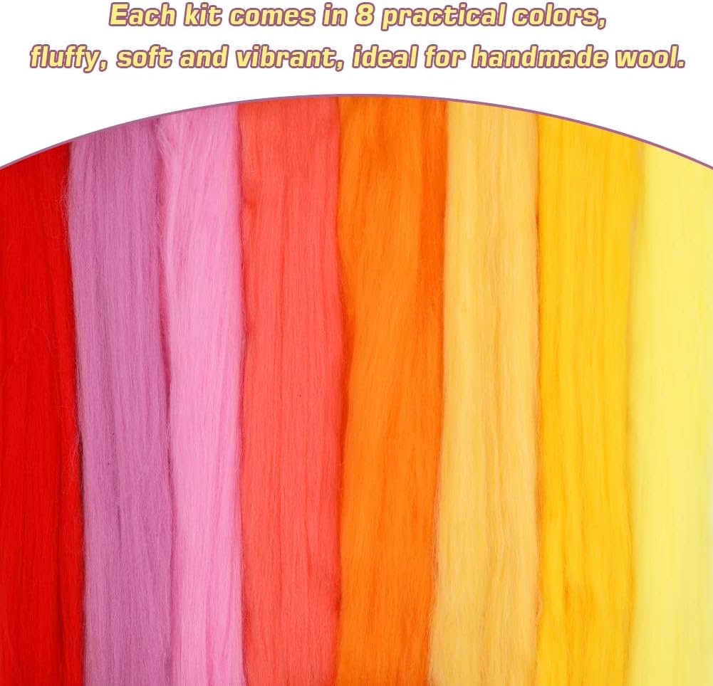 Wonvoc Needle Felting Wool 2.82oz /80g, 8 Colors Wool Roving (Summer)