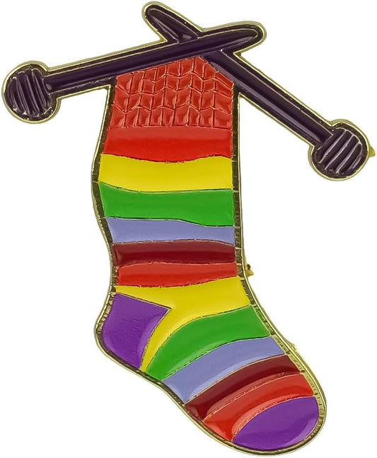 Colorful Knitting Sock Enamel Pin For Knitter Yarn Lover, Knitting Crafter Pin Brooch, Crafting DIY Crocheting Maker Brooch Badge, Handmade Fiber Arts Lapel Badges, Cozy Knitter Gift, Knitwear Jewelry Accessory
