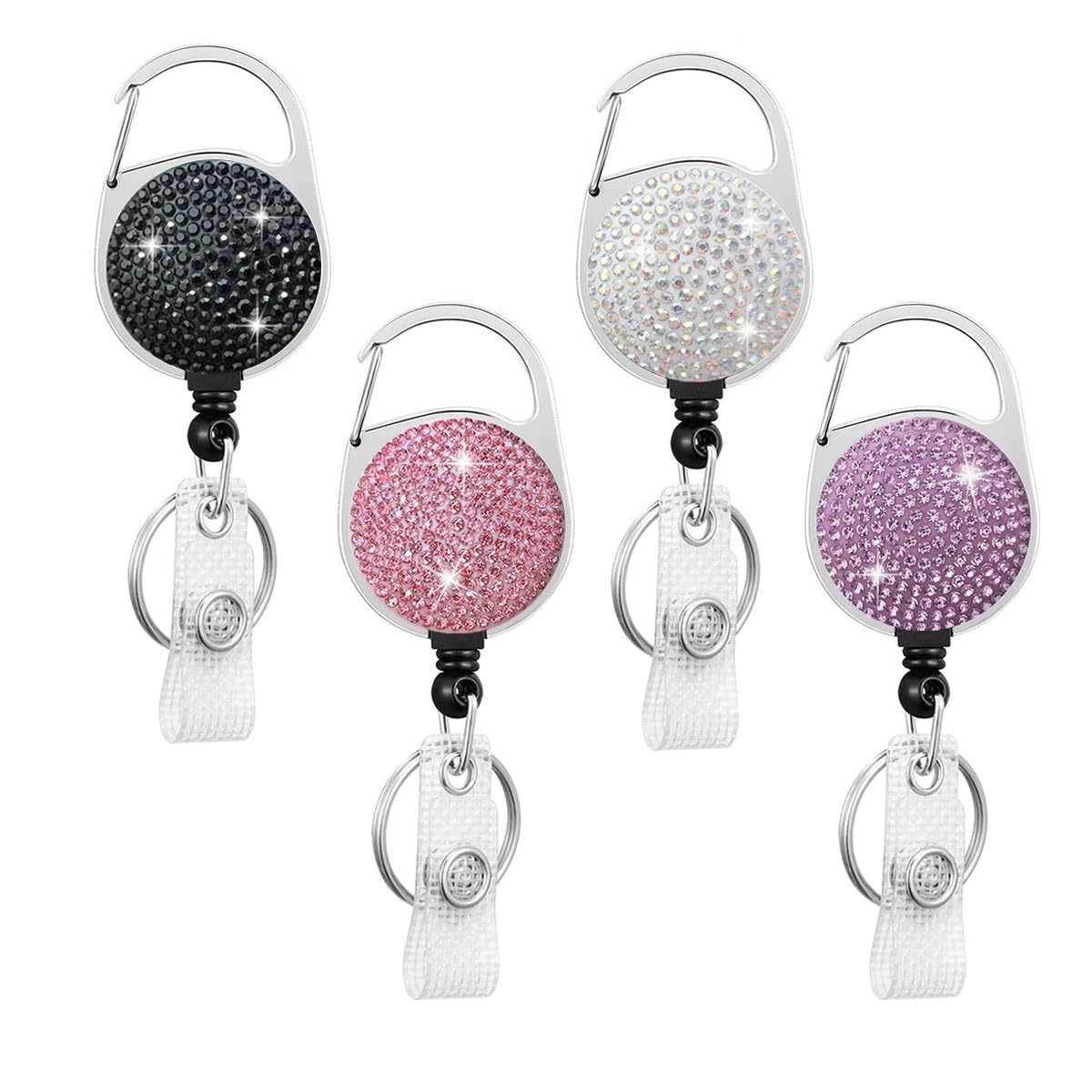 Glittery Retractable Badge Holder Reels with Belt Clip & Key Ring 6-Pack