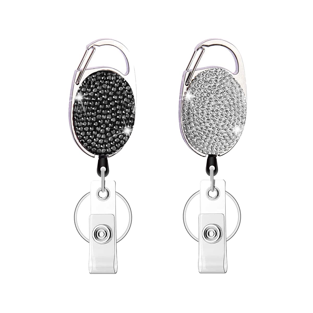 Glittery Retractable Badge Holder Reels with Belt Clip & Key Ring 6-Pack