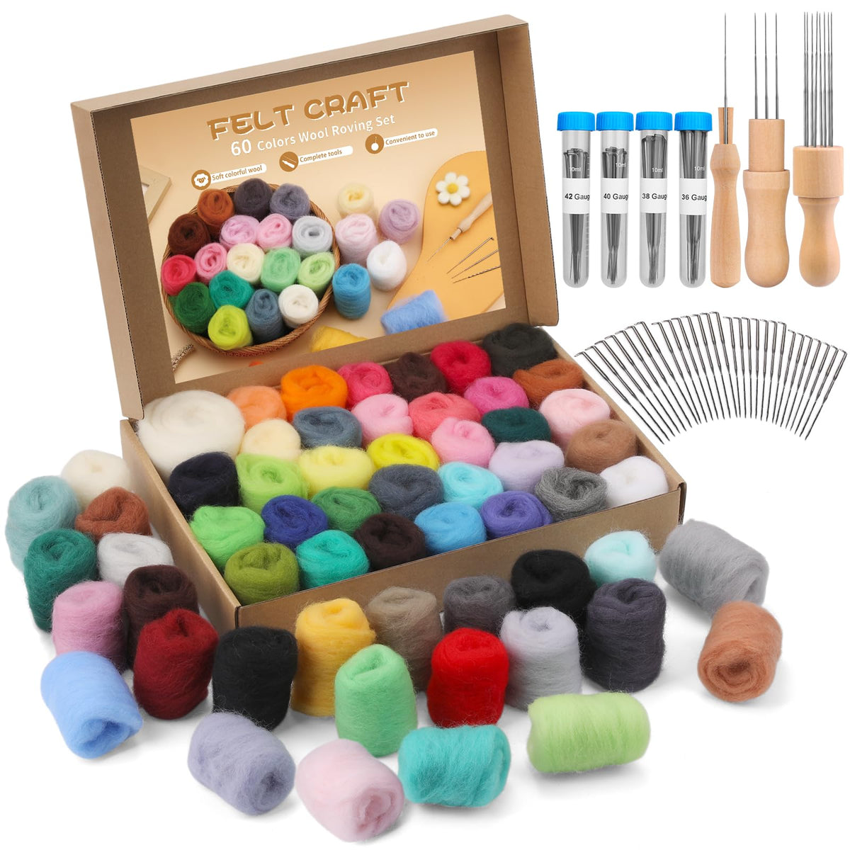 Mayboos Needle Felting Kit, Wool Roving 20 Colors Set
