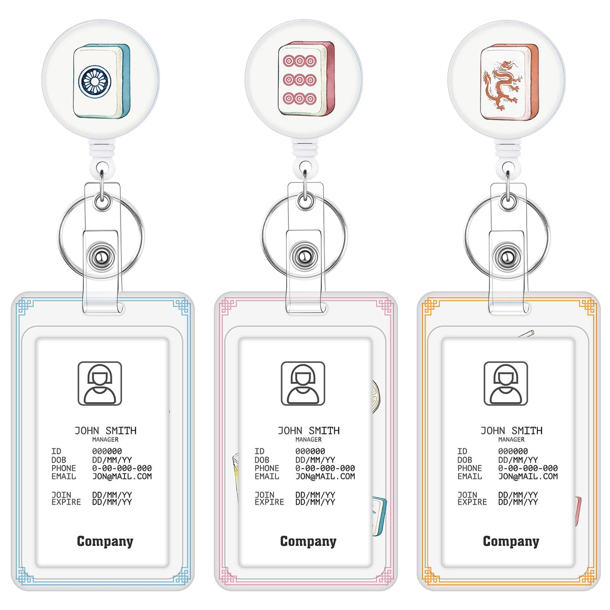 3 Pack Boho Id Badge Holder with Retractable Reel, Vertical ID Card Holder