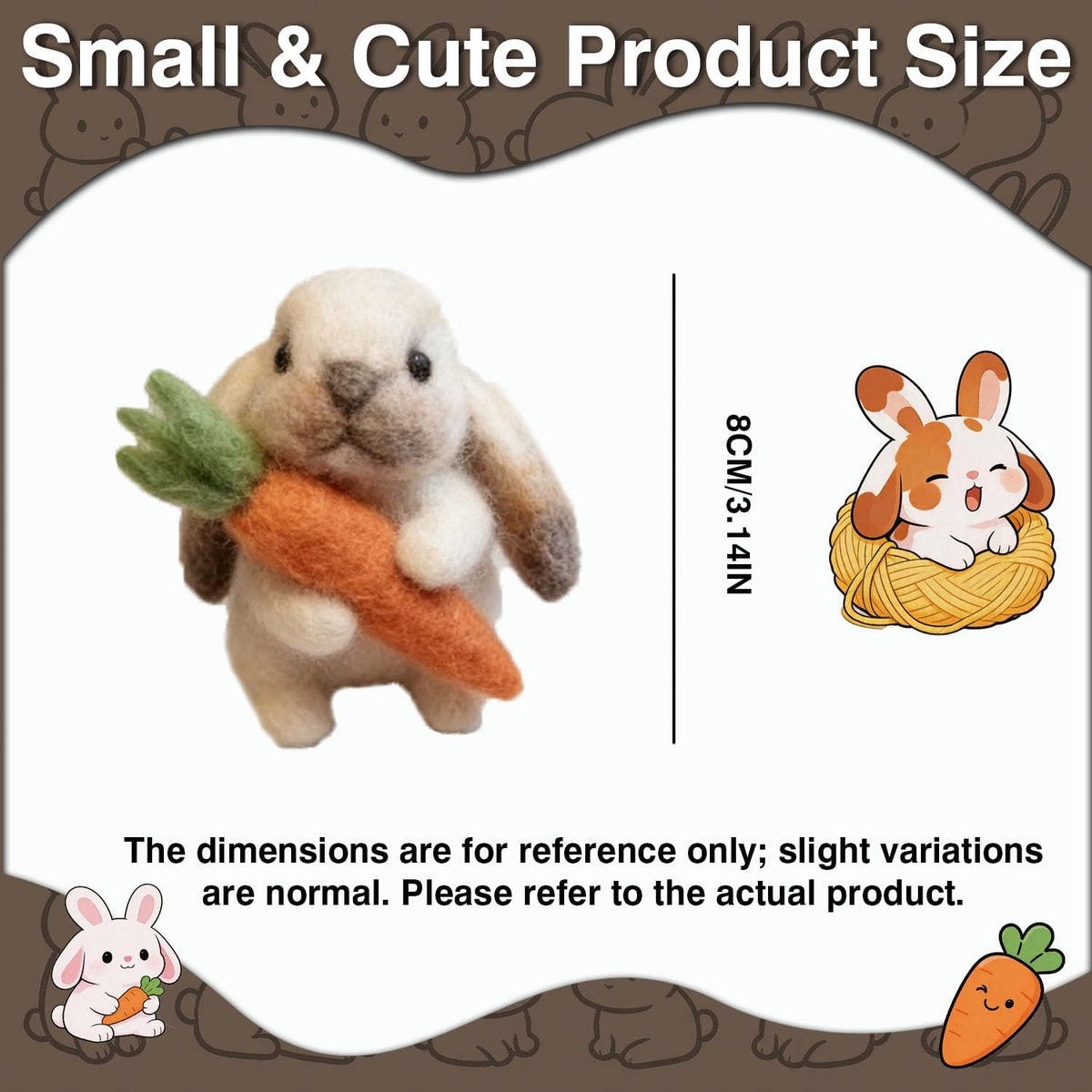 DIY Needle Felting Kit Cute Brown Lop-Eared Bunny Holding Carrot – Needle Felting Starter Kit with Fiber Roving, Needles, Felting Pad & Instructions | Felted Rabbit Kit for Beginners Adults