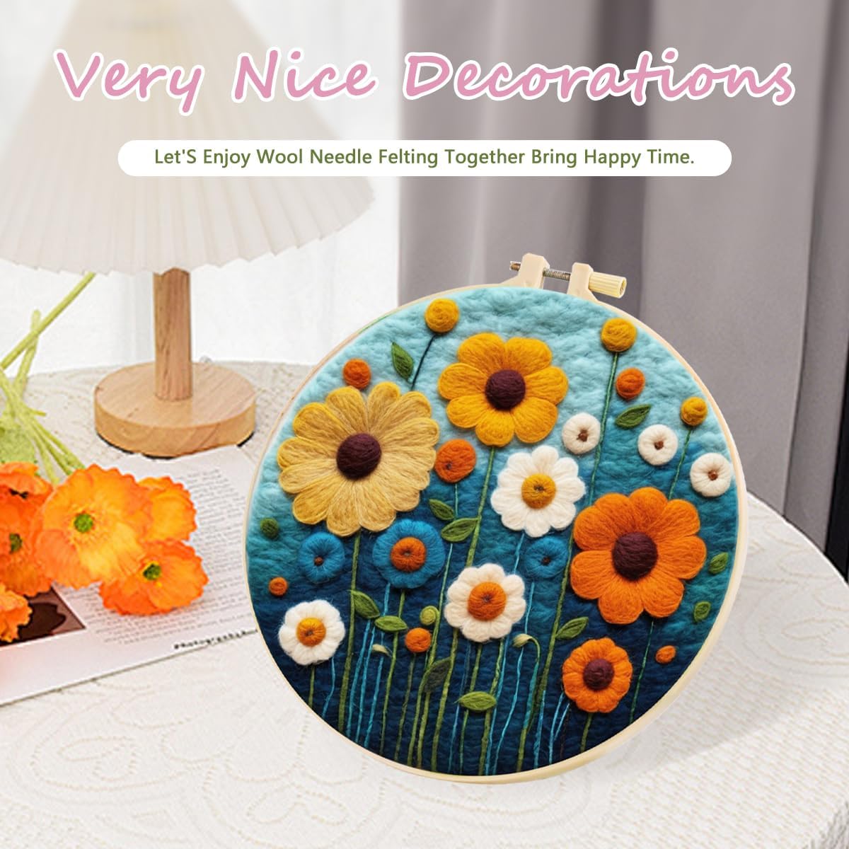yesJRL Needle Felting Kits Beginners, Natural Landscape DIY Wool Needle Felting Starter Kit, Floral Needle Felt Set with Foam Pad, Felt Cloth and Instructions, Used for Home Decoration (Green)
