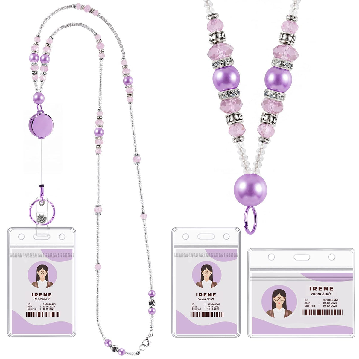 Beaded Teacher Lanyard with Retractable Badge Reel, Black