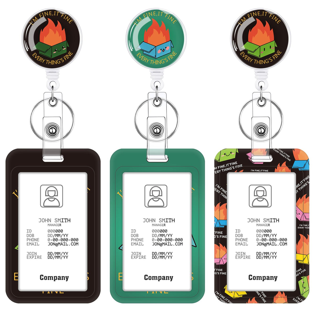 3 Pack Boho Id Badge Holder with Retractable Reel, Vertical ID Card Holder
