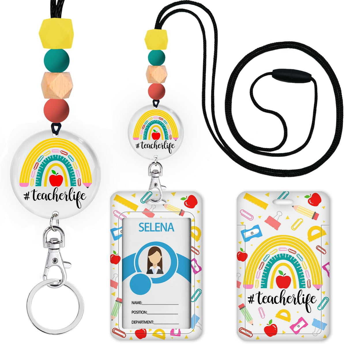 Teacher Lanyard for ID Badge,Breakaway Handmade Blue Daisy Flower