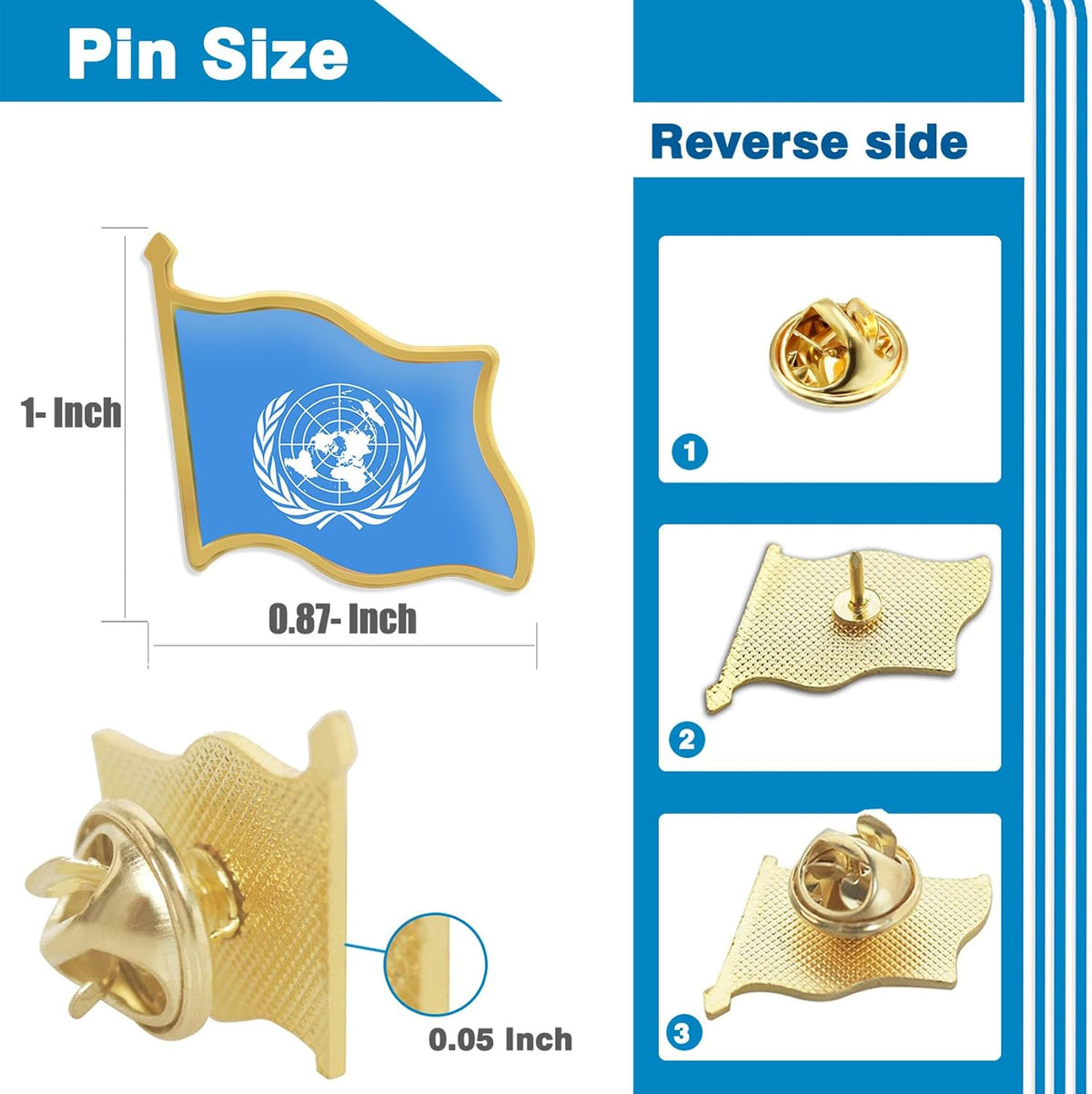 12/24/50/100Pcs United Nations Flag Lapel Pins Bulk - Metal UN International Brooch Badge Souvenir for Men Women Clothes Bags Hats