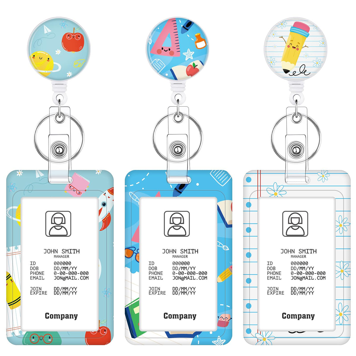 3 Pack Boho Id Badge Holder with Retractable Reel, Vertical ID Card Holder