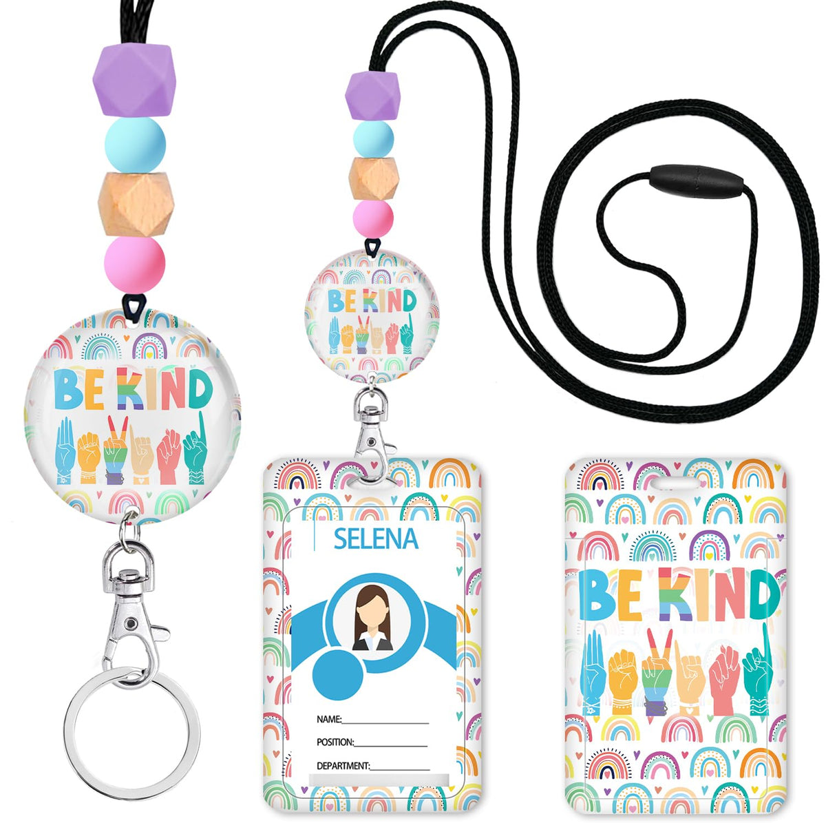 Teacher Lanyard for ID Badge,Breakaway Handmade Blue Daisy Flower