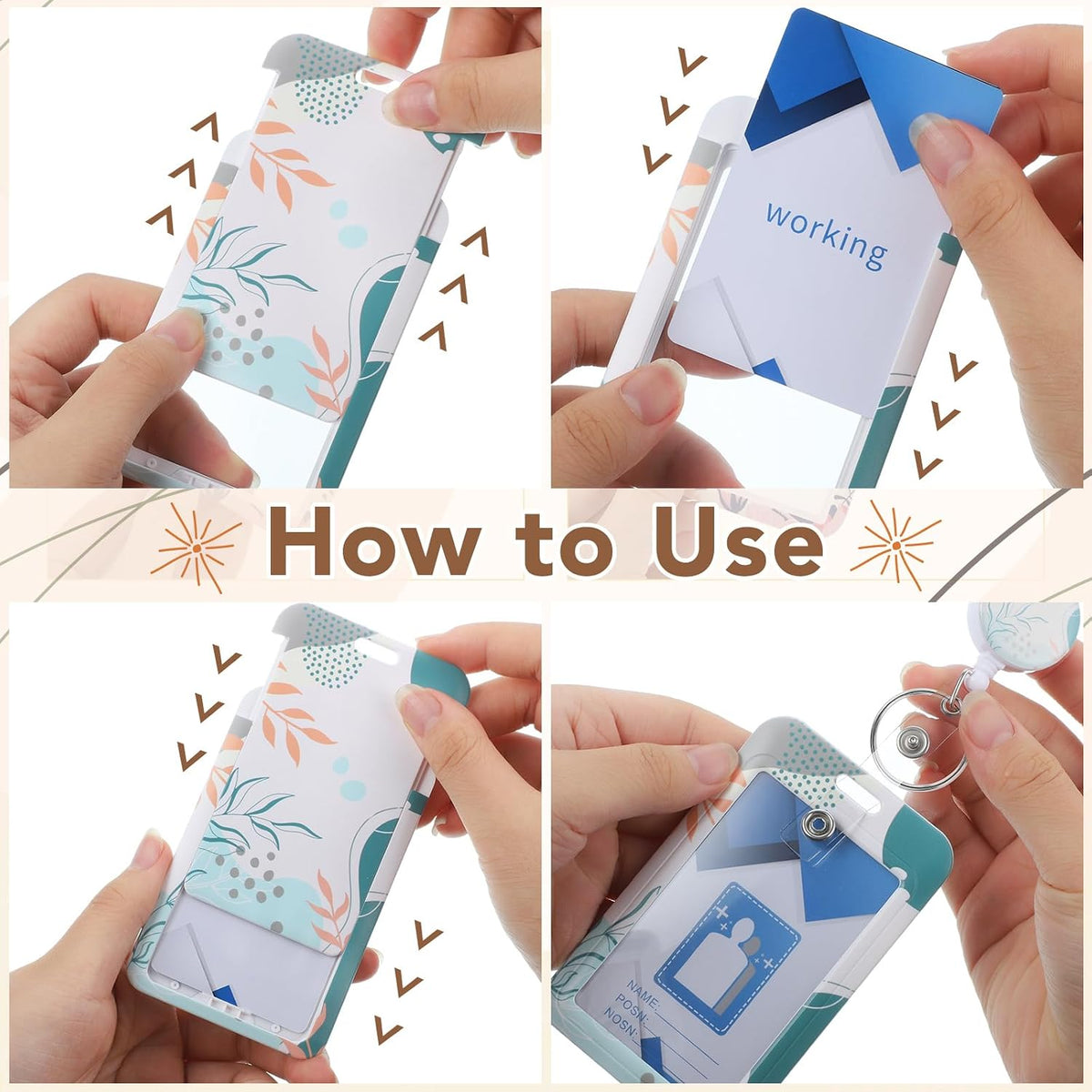 3 Pack Boho Id Badge Holder with Retractable Reel, Vertical ID Card Holder