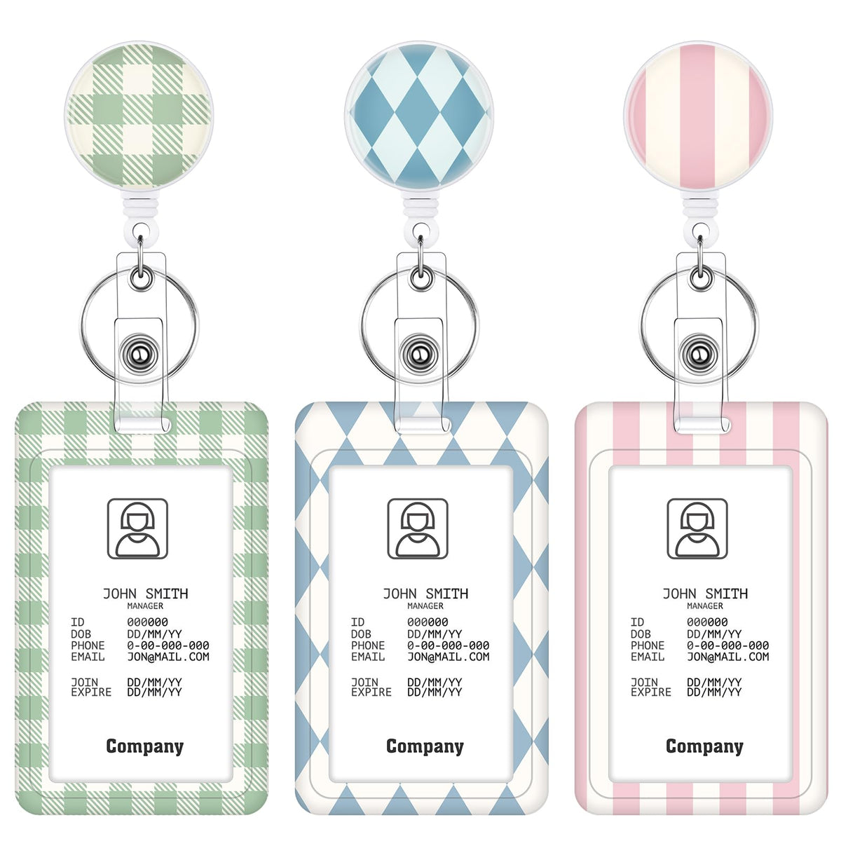 3 Pack Boho Id Badge Holder with Retractable Reel, Vertical ID Card Holder