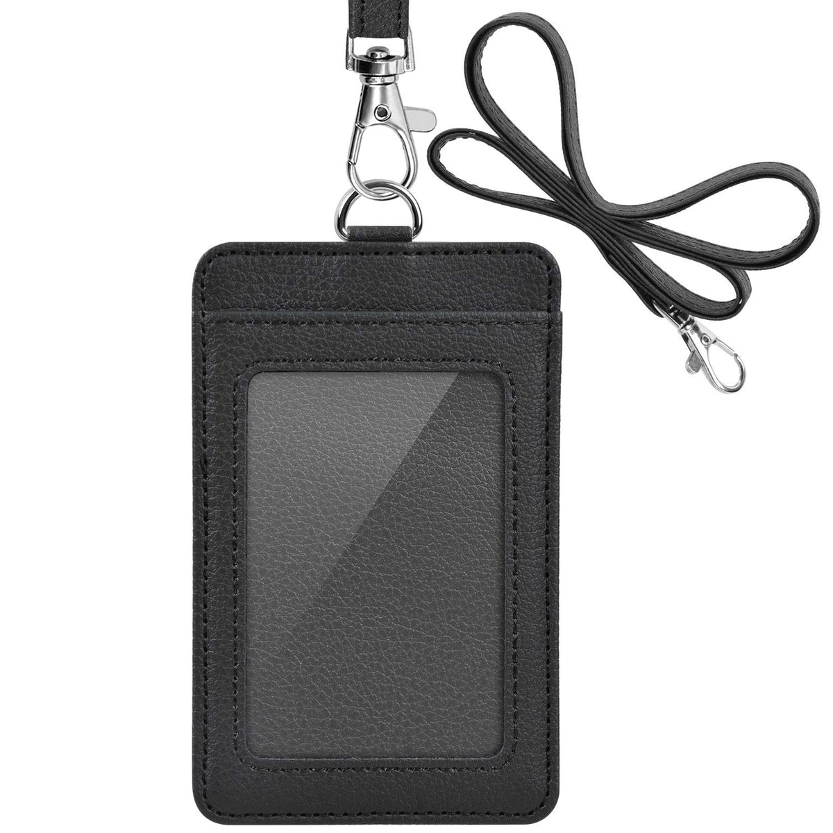 PU Leather ID Badge Holder, Life-Mate ID Badge Holder with 1 Clear ID Window 1 Credit Card Slot and PU Leather Lanyard for Badge Credit Cards College ID Cards in Champagne Gold