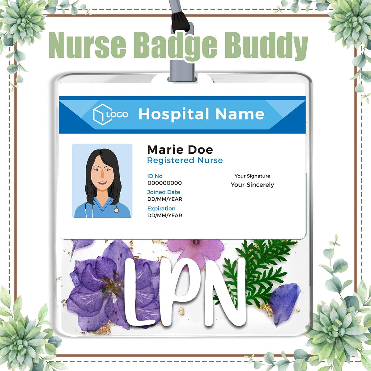 Custom Nurse Badge Personalized Name Pin, Purple, LPN