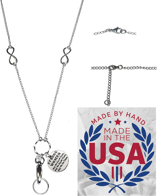 Hidden Hollow Beads Charm Stainless Steel Strong Hand Made USA Women's 34 "Lanyard, ID Badge Card Holder Teacher Nurse Keys