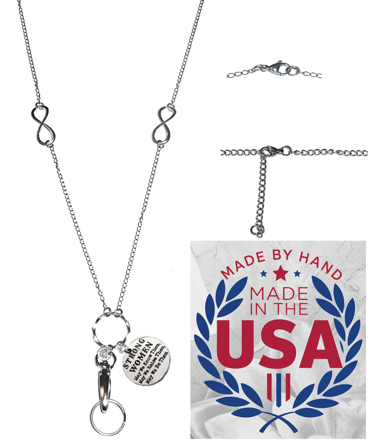 Hidden Hollow Beads Charm Stainless Steel Strong Hand Made USA Women's 34 "Lanyard, ID Badge Card Holder Teacher Nurse Keys