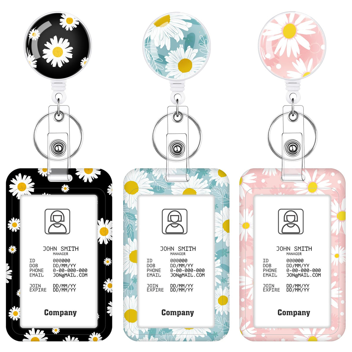3 Pack Boho Id Badge Holder with Retractable Reel, Vertical ID Card Holder