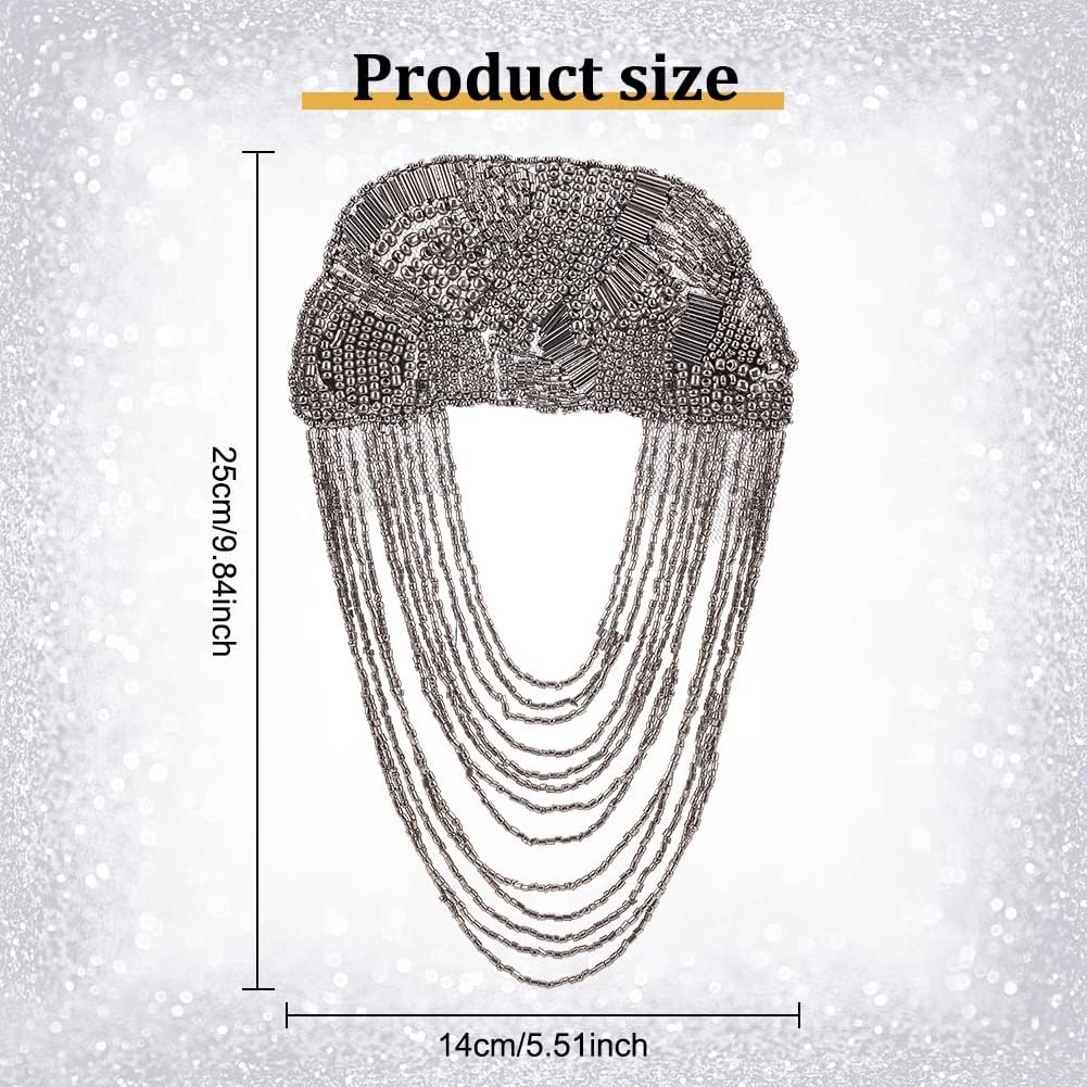 WEBEEDY 2 PCS Handmade Beads Leaves Tassels Patches Epaulets Shoulder Rhinestone Applique Tassel Chain Collar Patches Badge Fringe Shoulder Badge for Wedding Halloween Christmas Dance Costume Gift