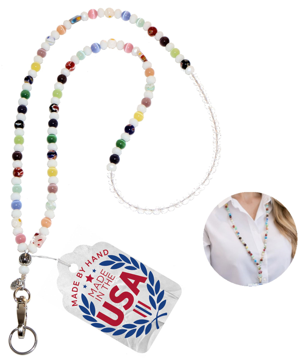 Hidden Hollow Beads SUPER Slim Hand Beaded in USA Women's Lanyard Strong Breakaway Teacher ID Badge Card Holder Keys Nurse