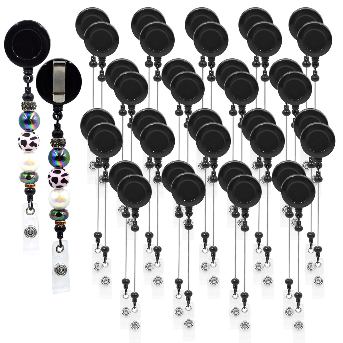 15pcs Colorful Beadable Badge Reels Making Kits - Beaded Blank Bars Bulk - Retractable Badge Reel with Belt Clip for ID Name DIY Gift Beadable Items for Nurses, Teachers, Students, Office, Workers