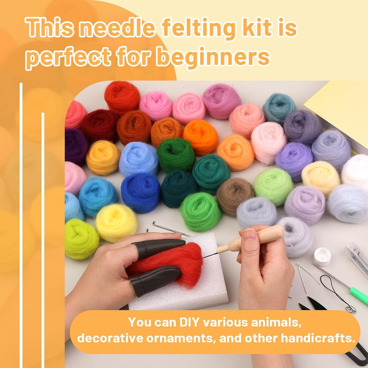 SOCNITC 45 Colors Needle Felting Kits Needle Felting Supplies with Tools