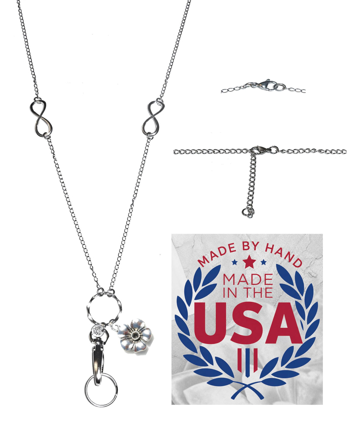 Hidden Hollow Beads Charm Stainless Steel Strong Hand Made USA Women's 34 "Lanyard, ID Badge Card Holder Teacher Nurse Keys