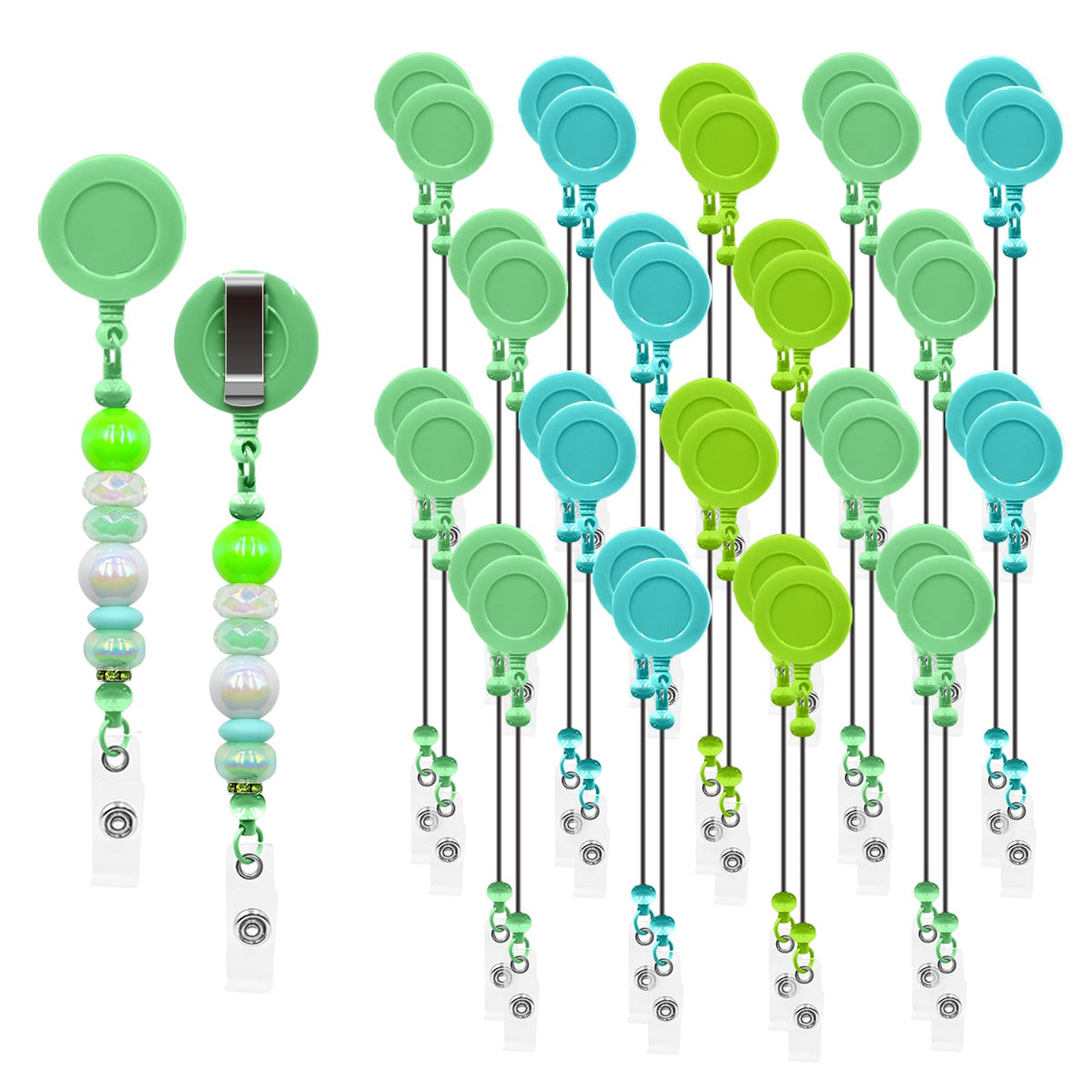 15pcs Colorful Beadable Badge Reels Making Kits - Beaded Blank Bars Bulk - Retractable Badge Reel with Belt Clip for ID Name DIY Gift Beadable Items for Nurses, Teachers, Students, Office, Workers