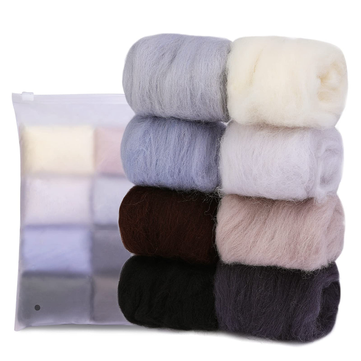 Wonvoc Needle Felting Wool 2.82oz /80g, 8 Colors Wool Roving (Summer)