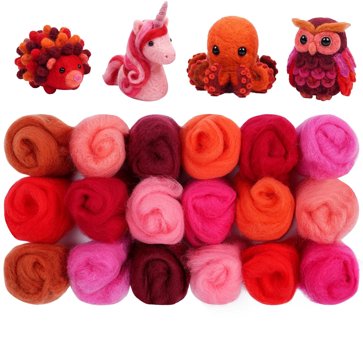 Ainiv 18 Pcs Needle Felting Wool, 9 Colors x 2 Packs Wool Roving, Brown