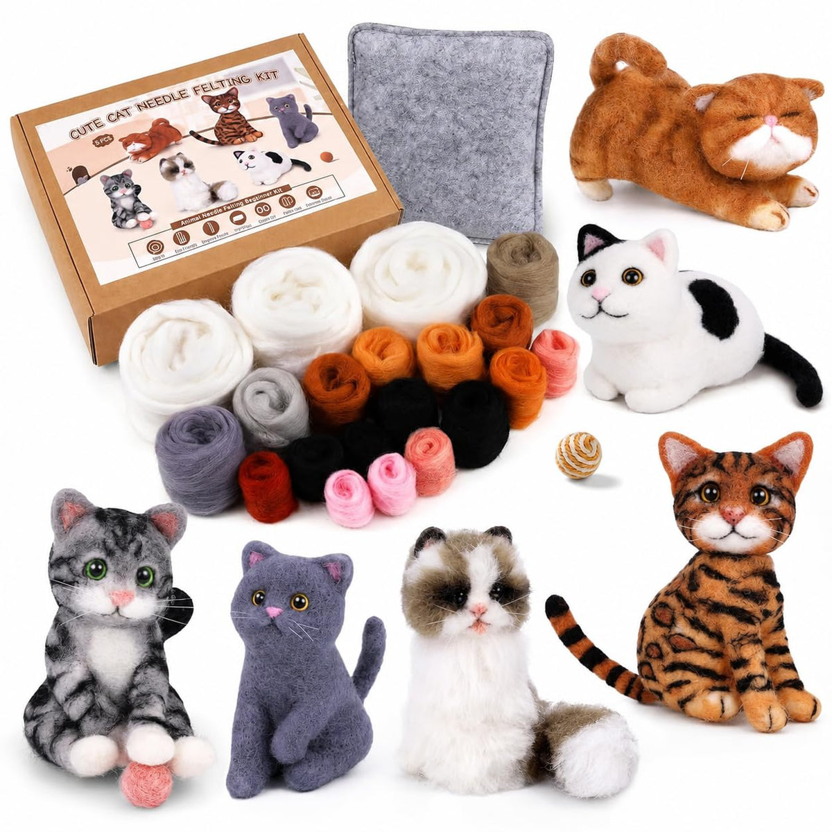 Mayboos 12 Pcs Needle Felting Kit, Felting Kits for Beginners Animal