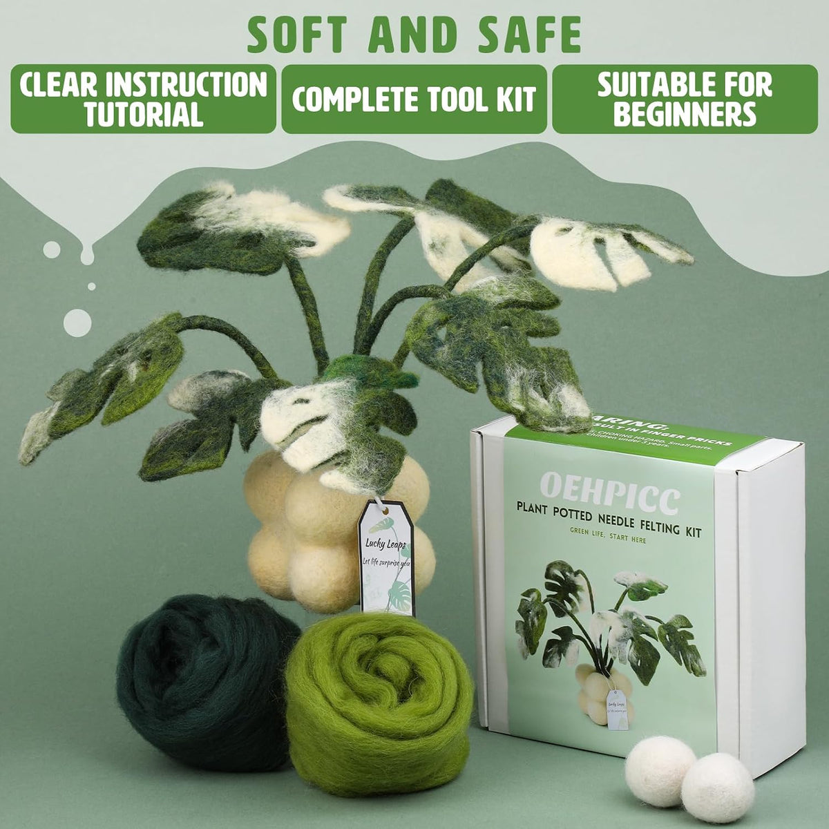 OEHPICC Needle Felting Kit for Beginners, Monstera Potted Plant Felt Kit