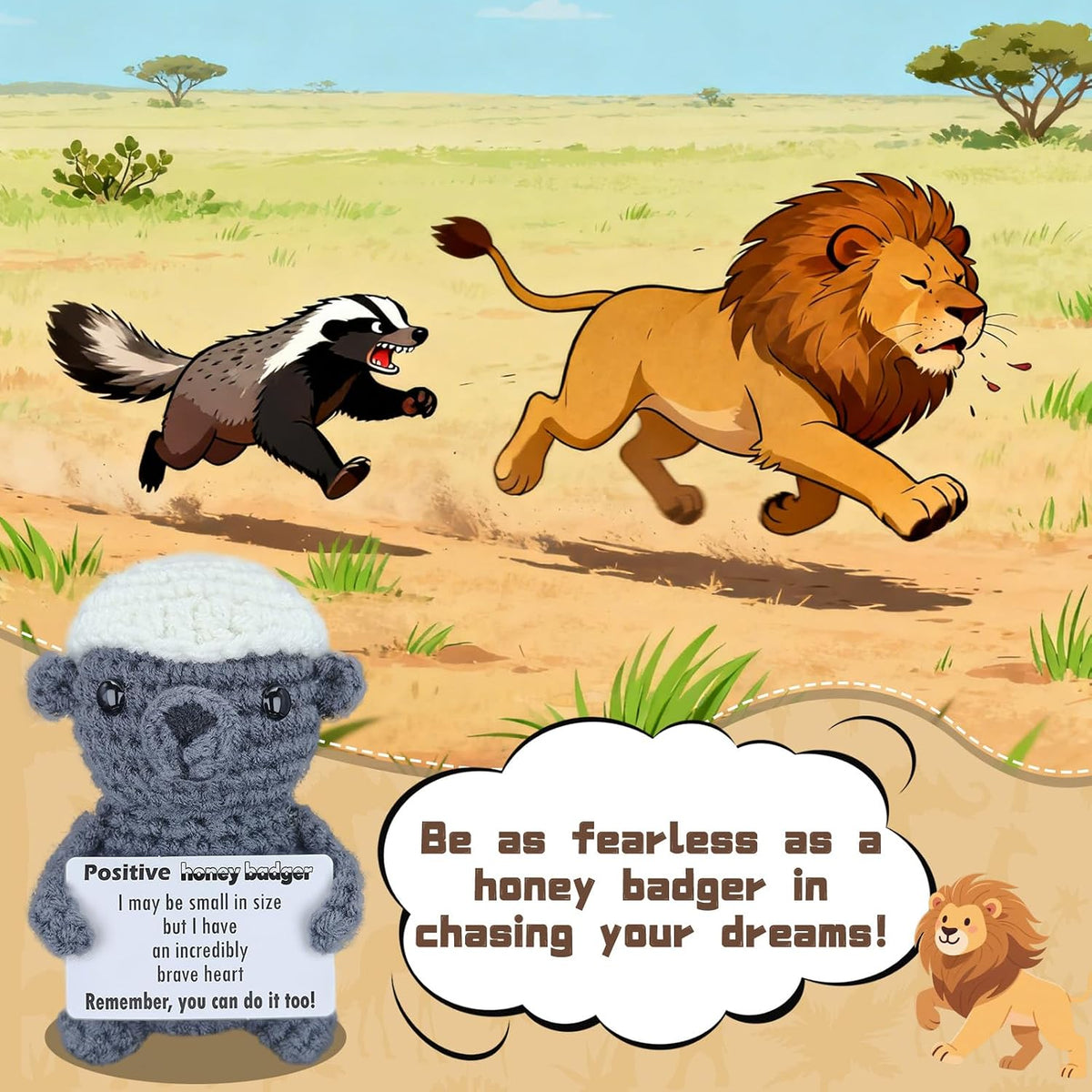 Crochet Honey Badger Positive Affirmation Brave Gift - Funny Inspirational Mini Animal Theme Desk Decor, Graduation Encouragement Present for Son Daughter Student Graduate, Daily affirmation Gifts