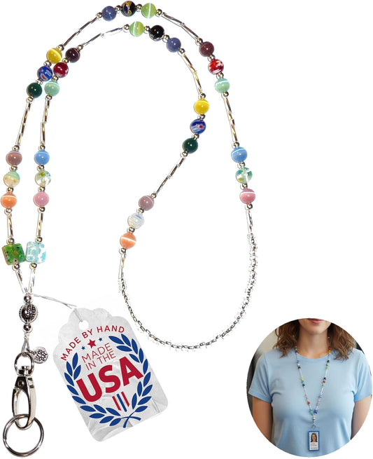 Hidden Hollow Beads SUPER Slim Hand Beaded in USA Women's Lanyard Strong Breakaway Teacher ID Badge Card Holder Keys Nurse