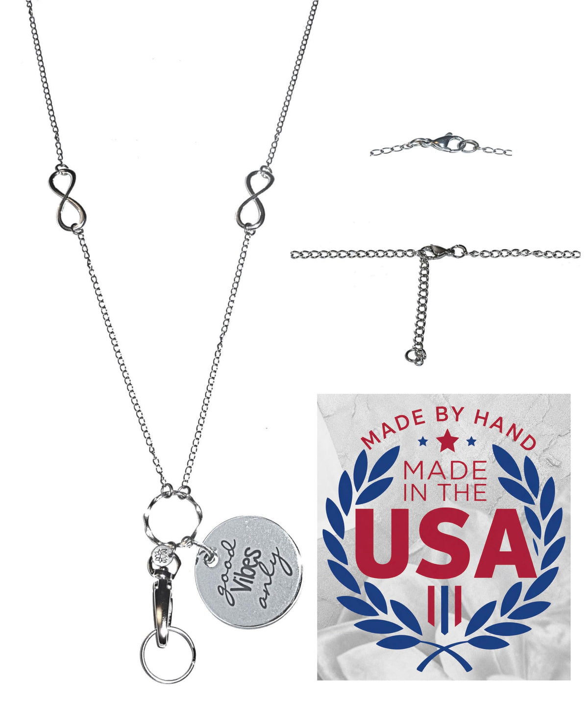 Hidden Hollow Beads Charm Stainless Steel Strong Hand Made USA Women's 34 "Lanyard, ID Badge Card Holder Teacher Nurse Keys