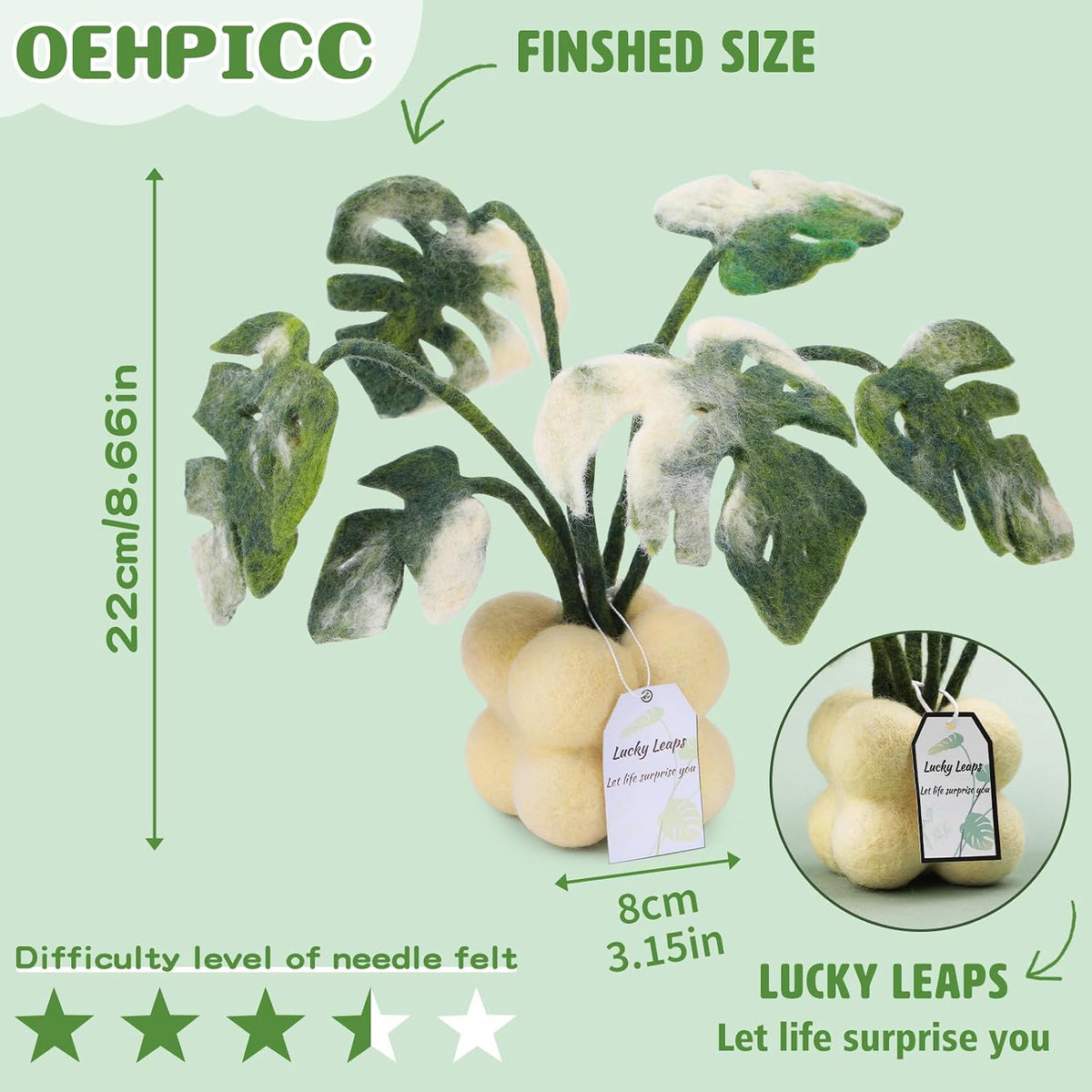 OEHPICC Needle Felting Kit for Beginners, Monstera Potted Plant Felt Kit