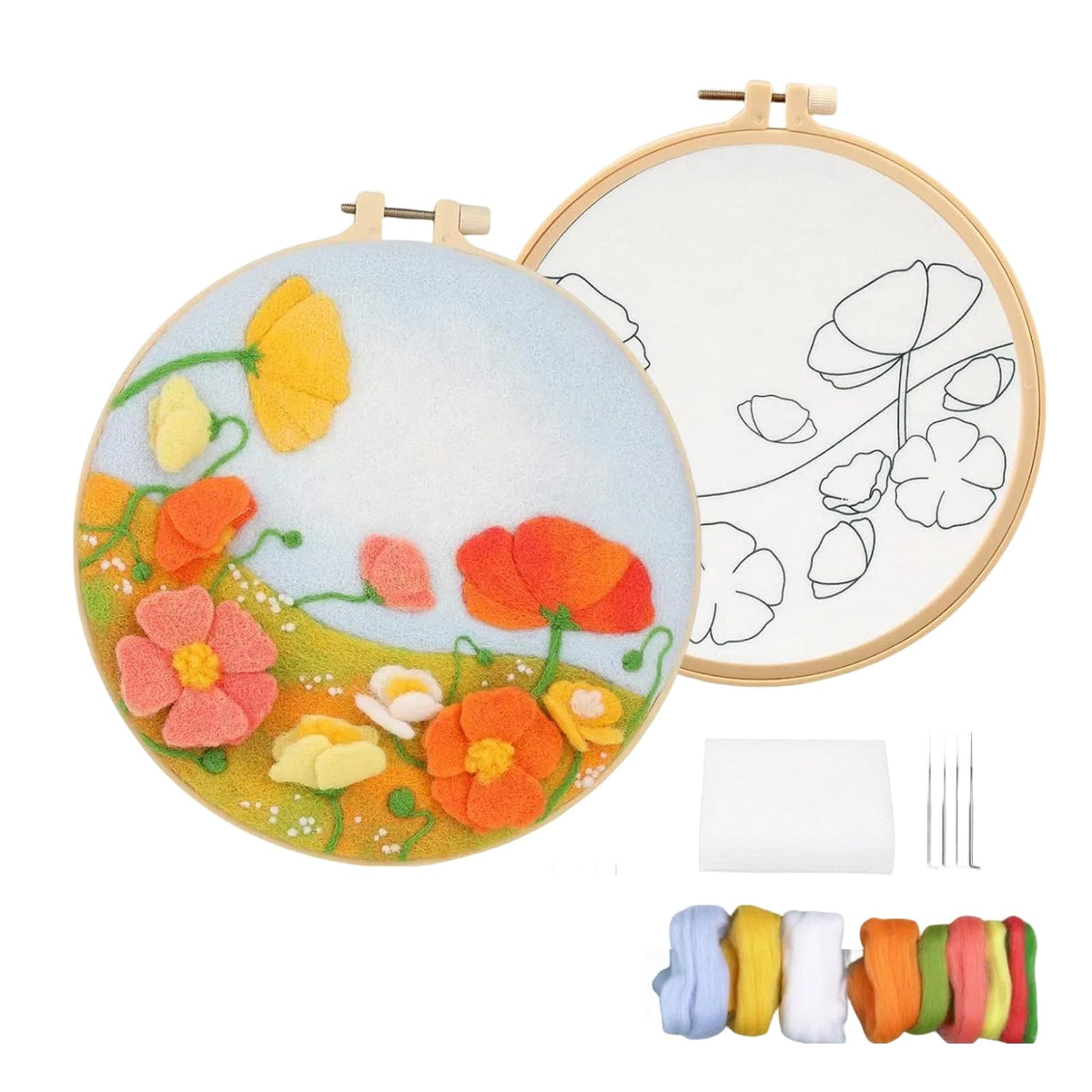 Wonafa DIY Wool Needle Felt Starter Kit, Beginner Needle Felt Kit with Wool Felt Bag, Felts Needles, Photo Frame, Foam Mat, Felts Cloth and Instructions for Home Decor, Art Crafts (K2)
