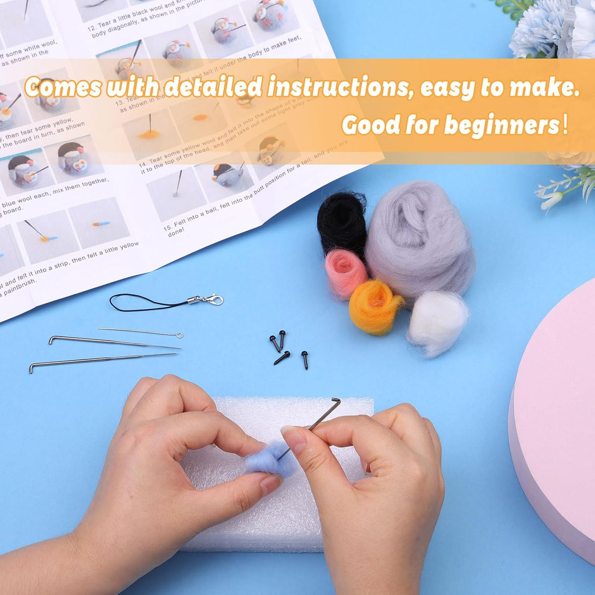 SOCNITC 3 Pcs Animal Needle Felting Starter Kit with Needle Felting Tools