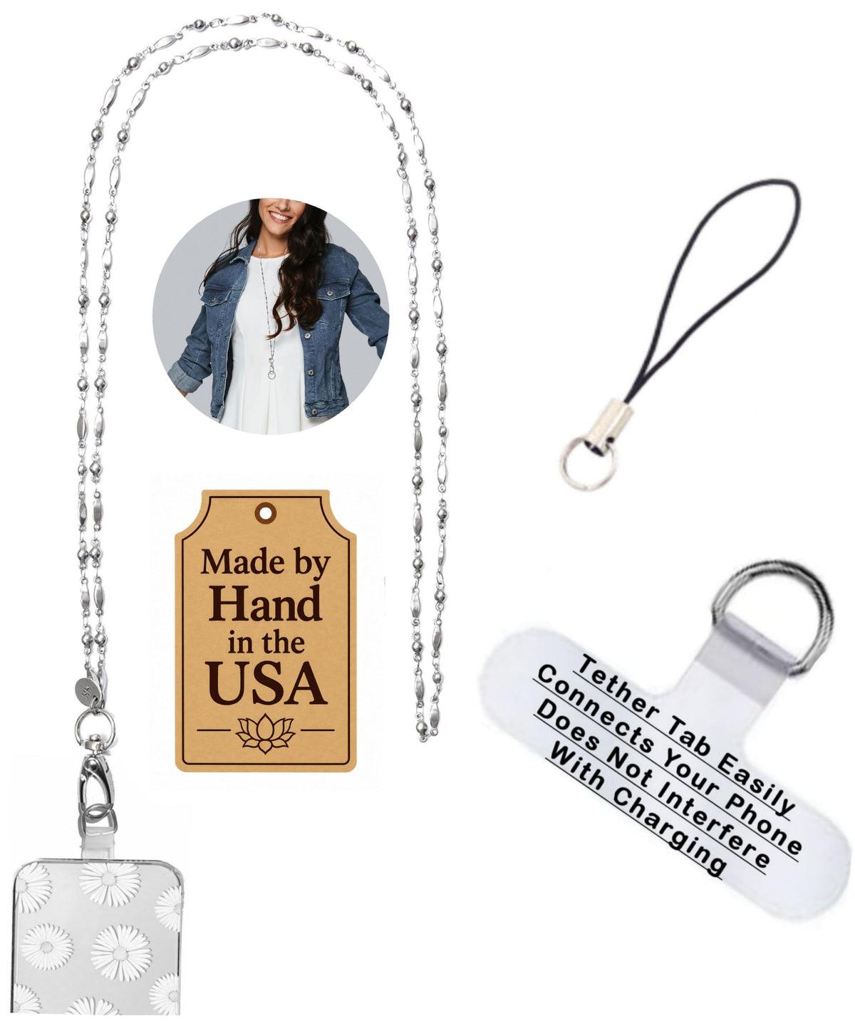 Hidden Hollow Beads Slim Style Women's Fashion Beaded Lanyard, 34" Jewelry Lanyard for ID Badge Holder and Keys