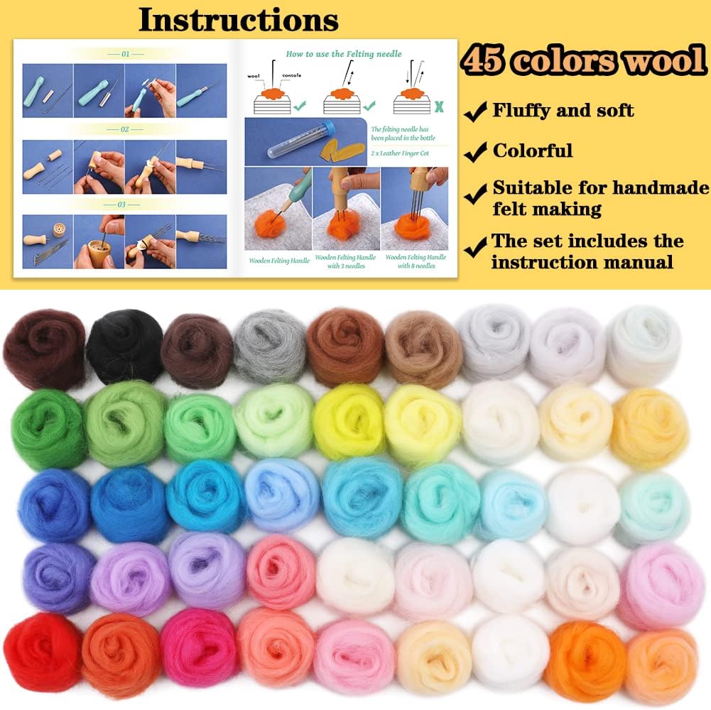Veroave 385 PCS Felting Kit, Needle Felting Kit with 45 Colors Wool Roving
