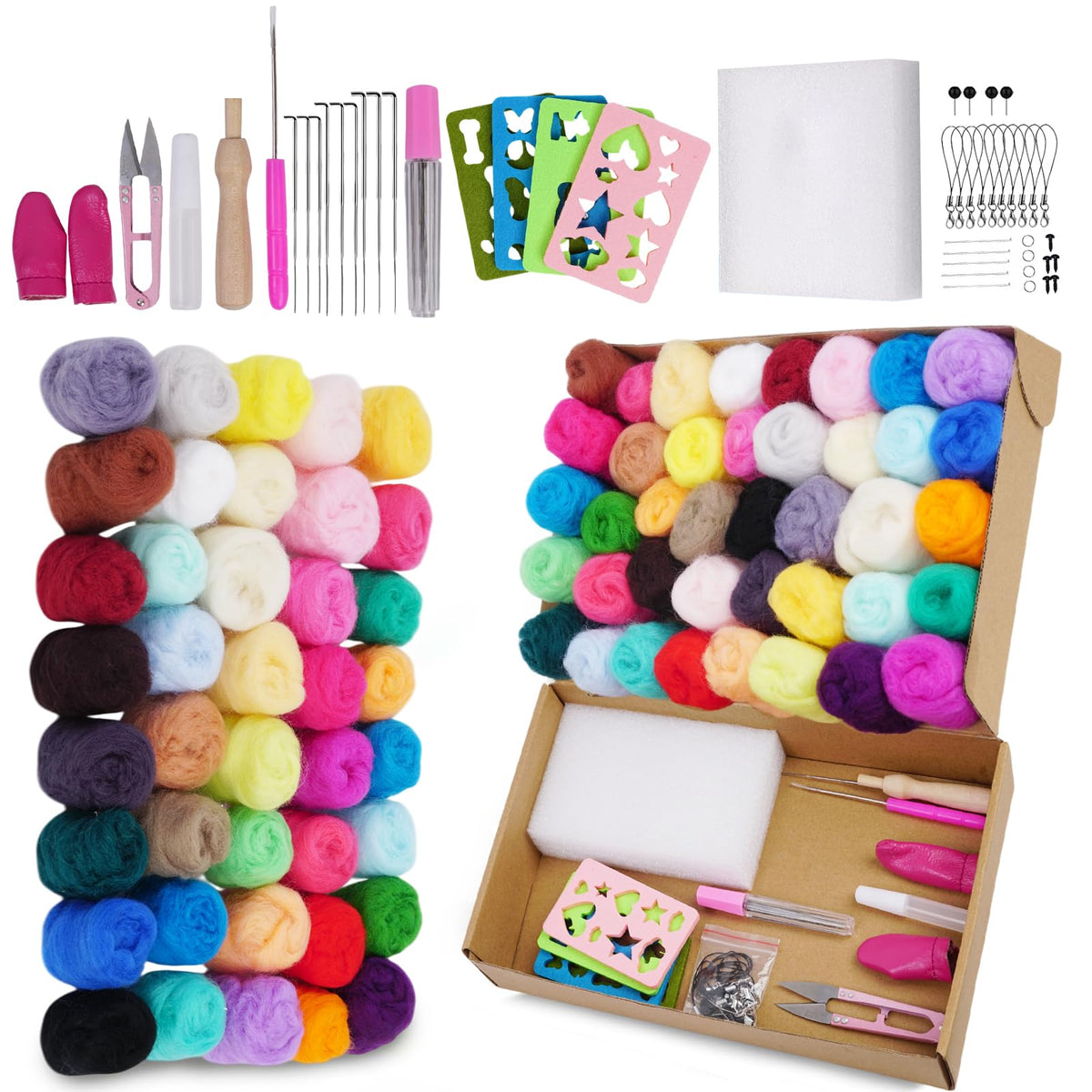 Catopia Needle Felting Kit,Wool Roving 20 Colors Set,Tools for Felted Animal Needle Felting Supplies,Needle Wool Felting Tools Kit