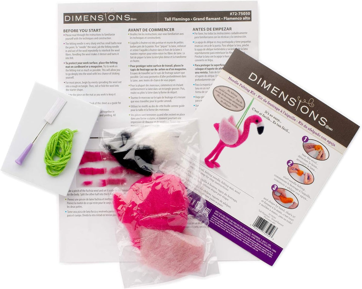 Dimensions Flamingo Felt Animals Needle Felting Craft Kit, 4'' x 6''