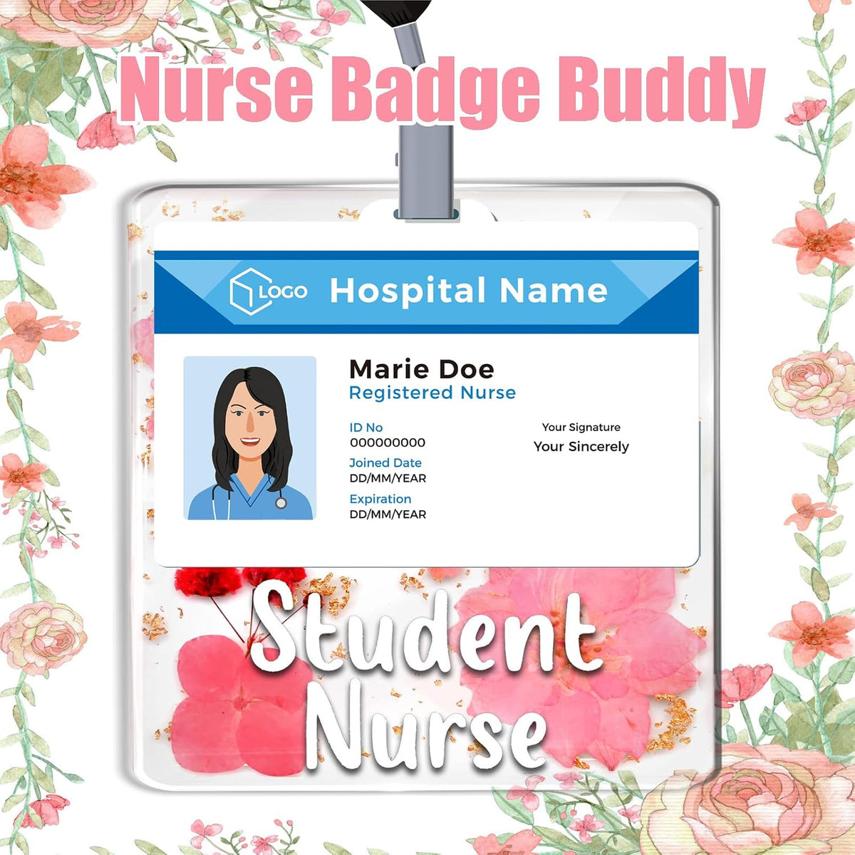 Custom Nurse Badge Personalized Name Pin, Pink, Student